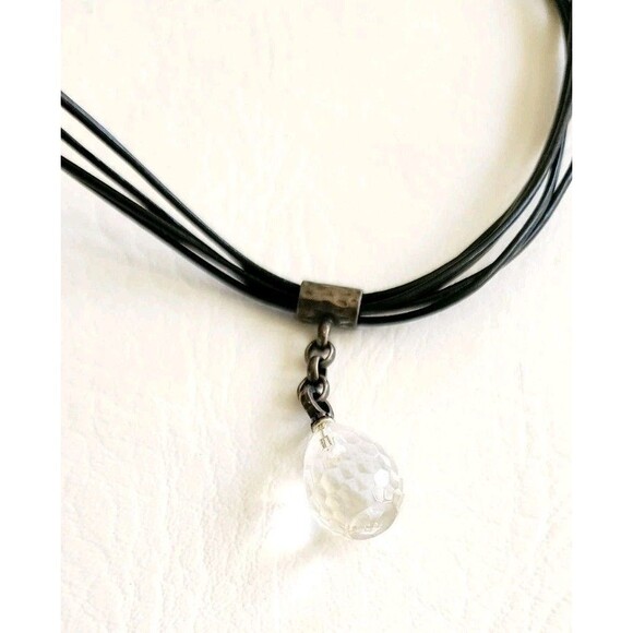 SILPADA N1494 Multi 5 Strand Black Leather Faceted Quartz Pendant Necklace - Picture 3 of 8